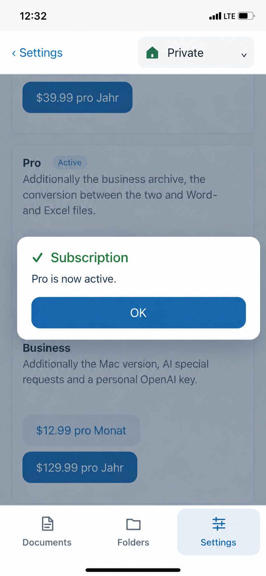 Confirmation: Pro is now active
