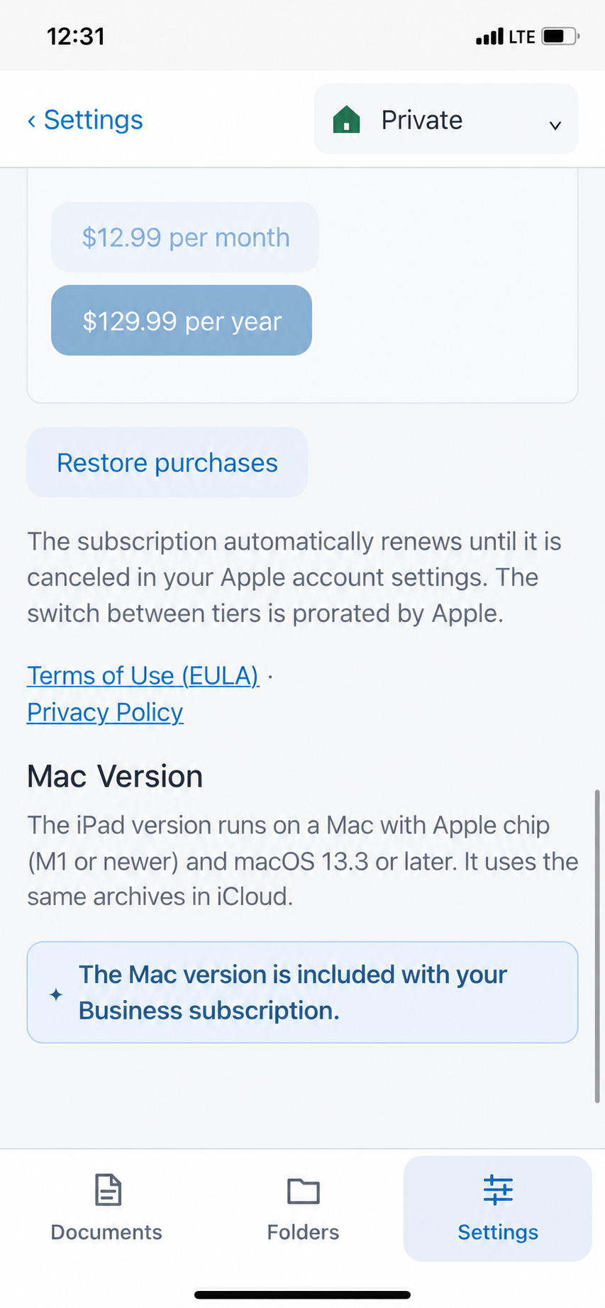 Restore purchases and Mac version note