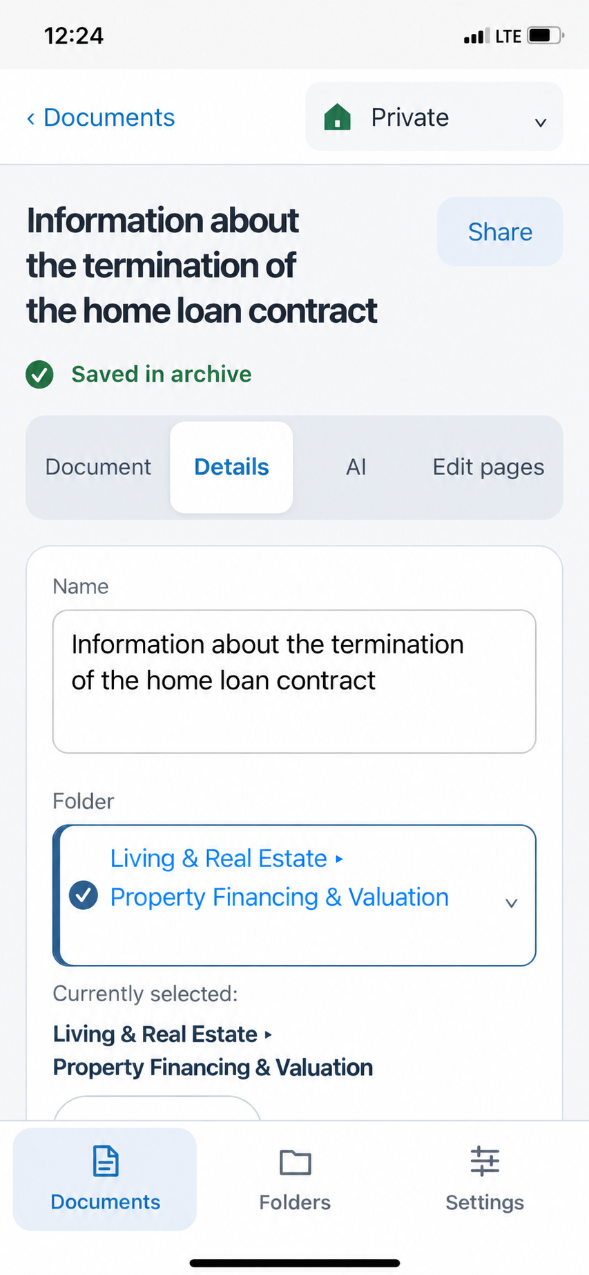 Details with name and folder