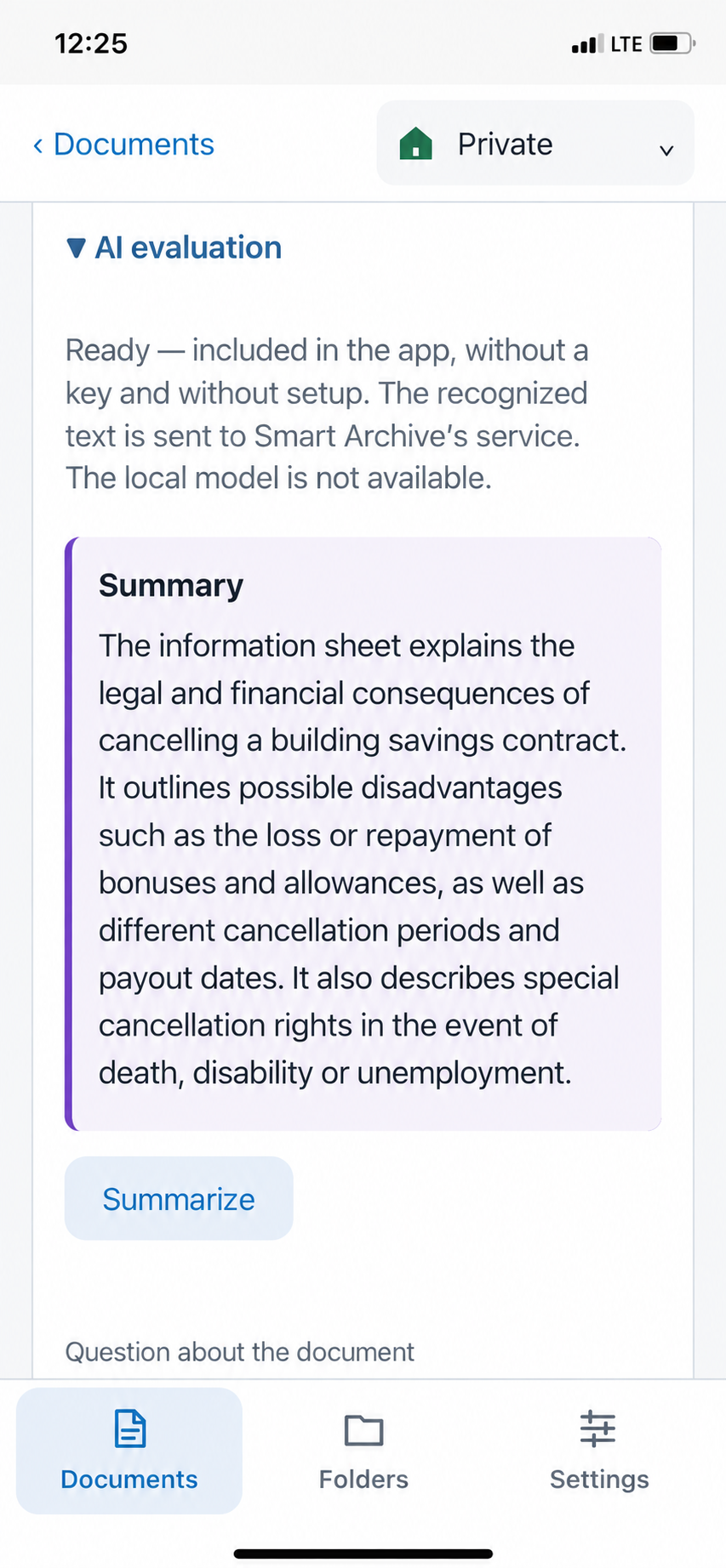 AI summary and question about the document