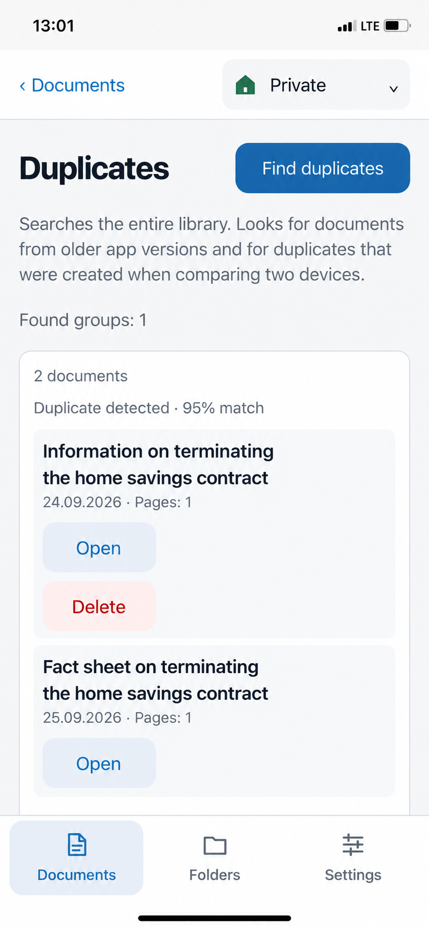 Found duplicate group with Open and Delete