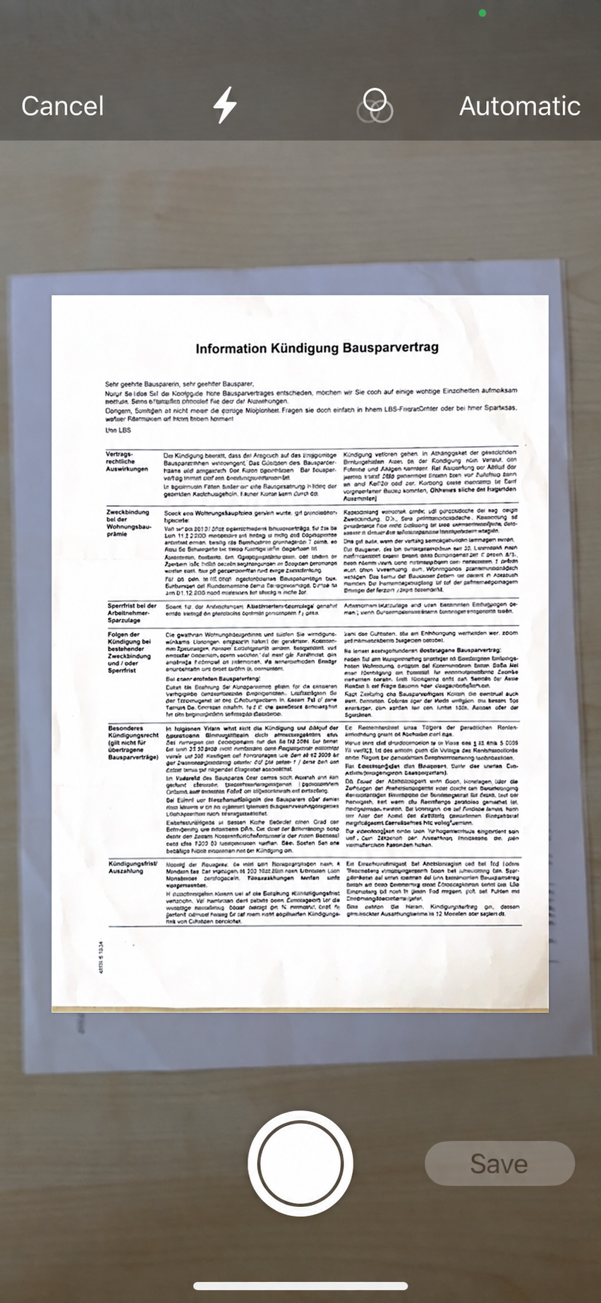 Document scanner with Auto at the top right