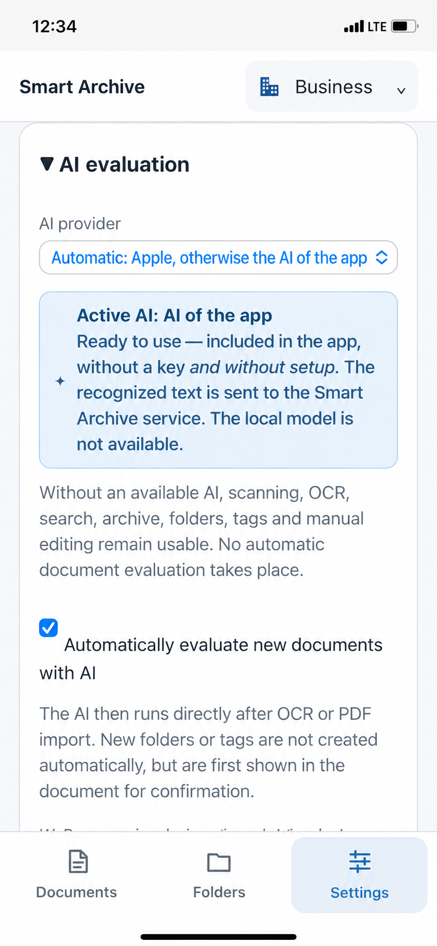AI provider and automatic analysis