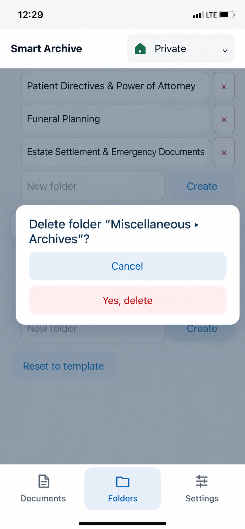 Confirmation when deleting a folder