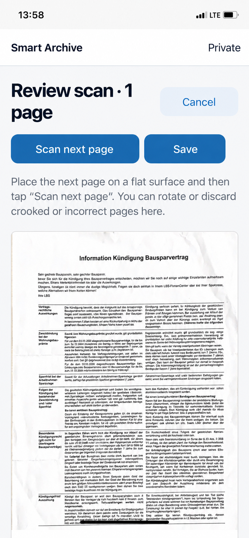 Review scan with Scan next page and Save