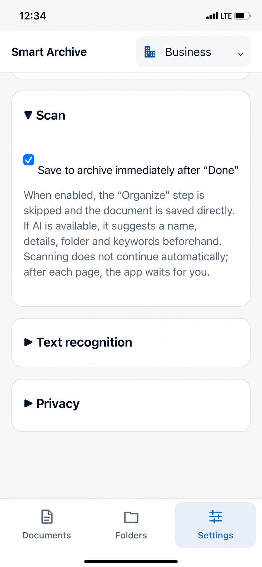 Setting: put in the archive immediately after Done
