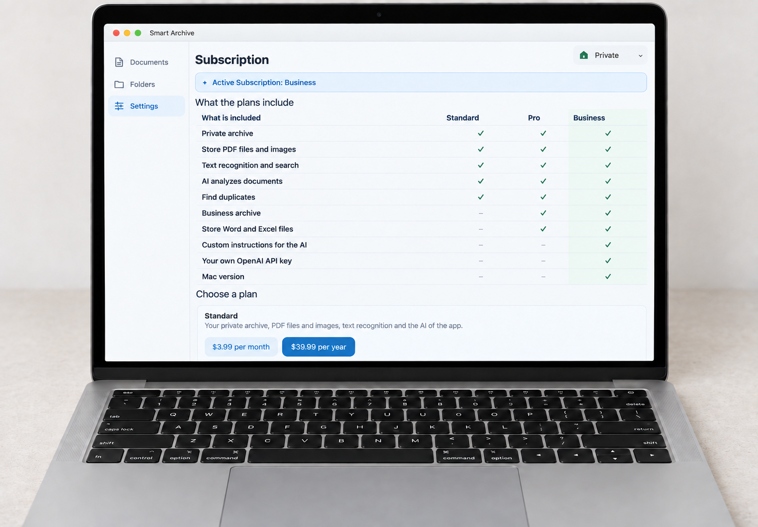 Smart Archive on Mac: subscription