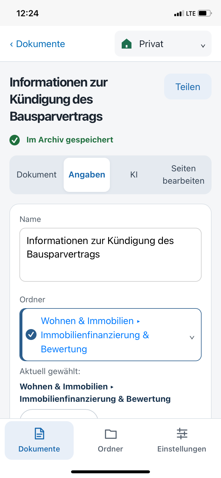 Angaben mit Name und Ordner