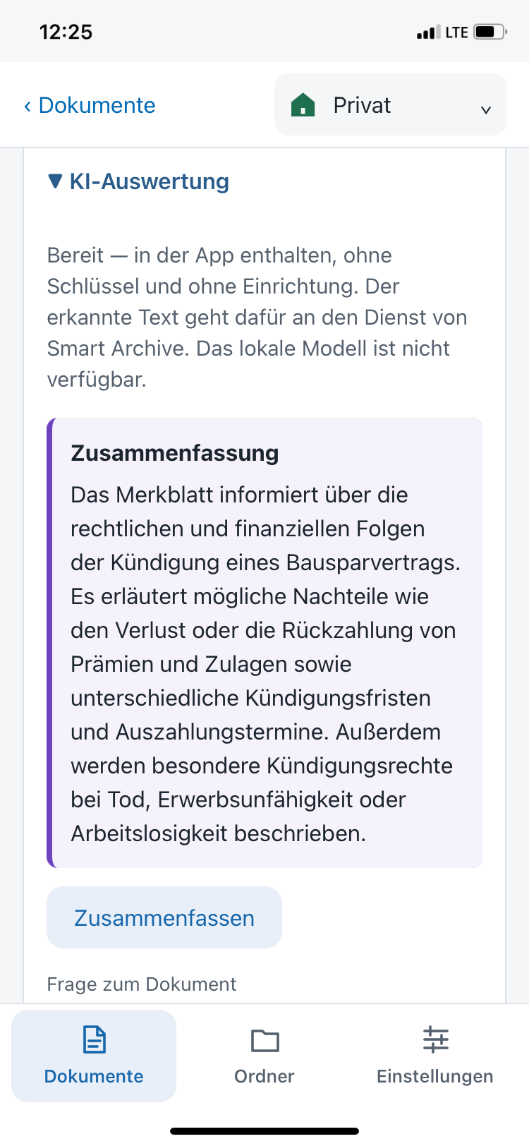 KI-Zusammenfassung und Frage zum Dokument