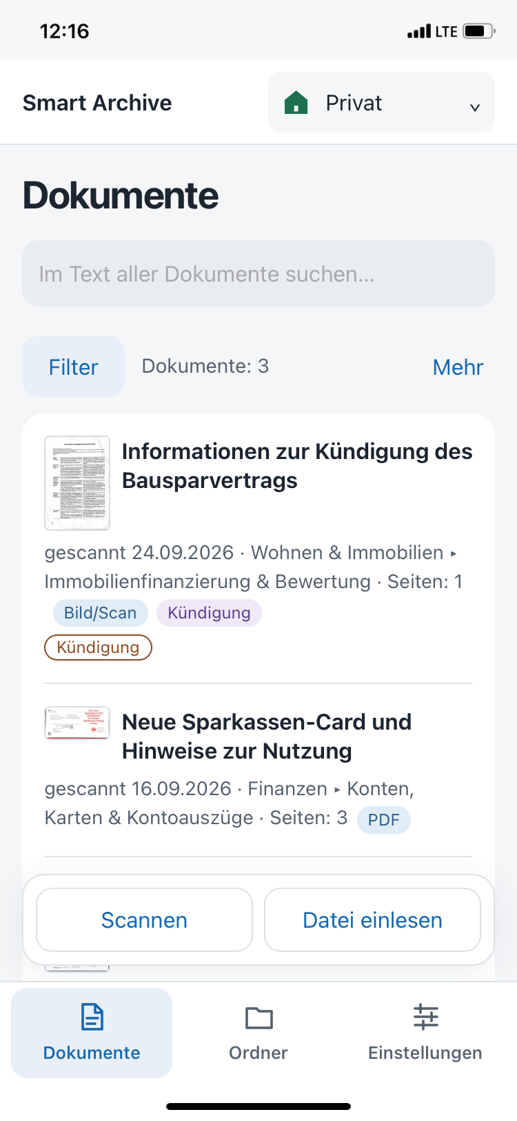 Smart Archive auf dem iPhone: Dokumente