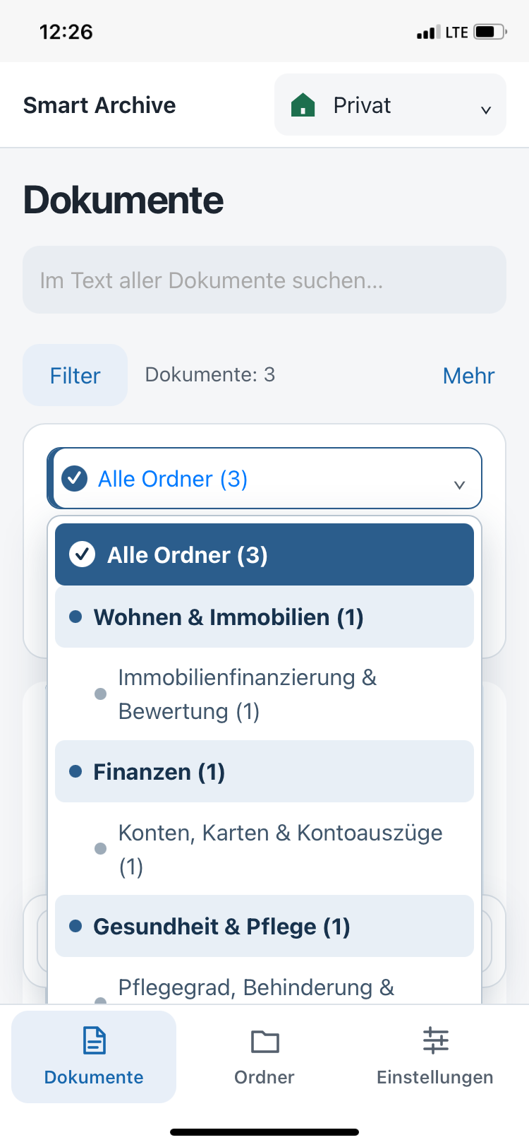 Ordnerauswahl im Filter