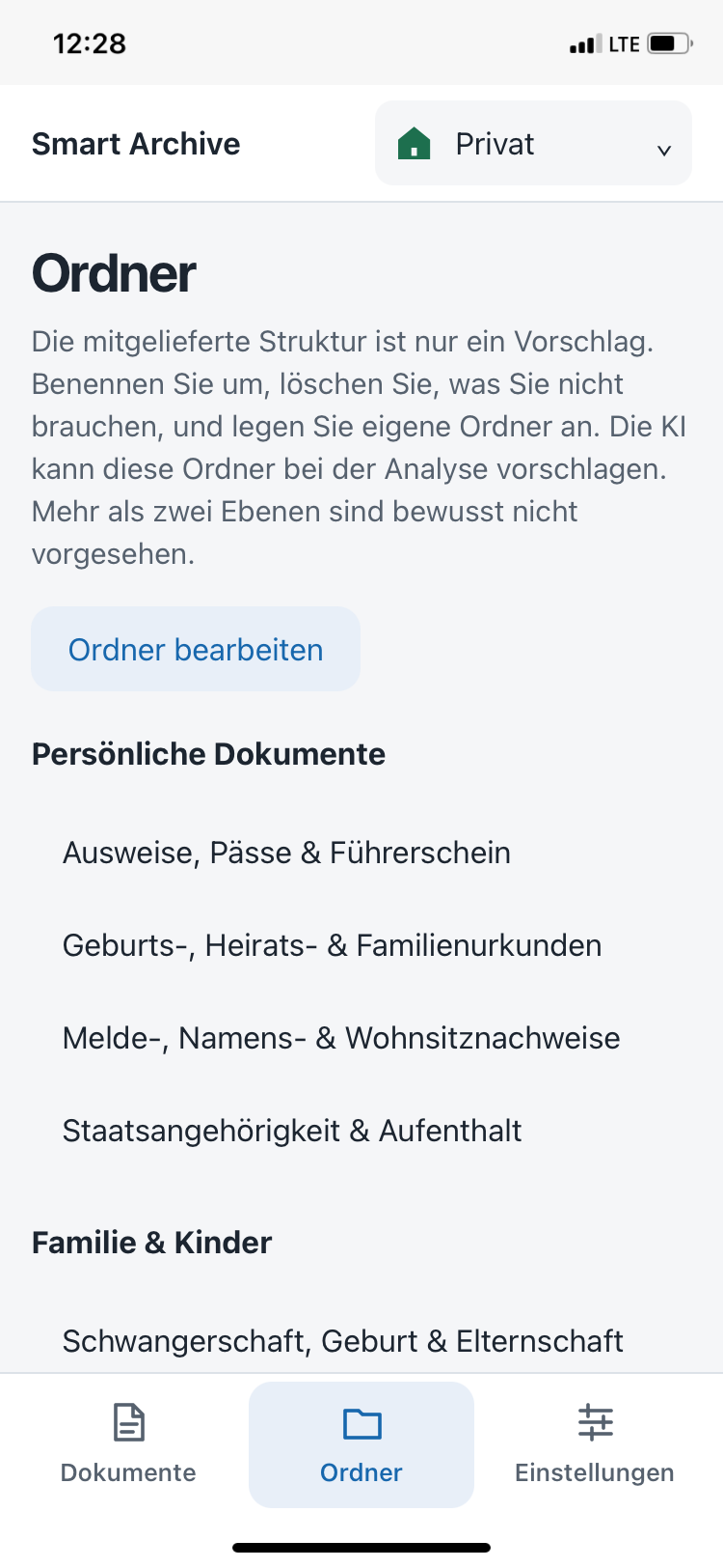Ordnerübersicht mit Ordner bearbeiten