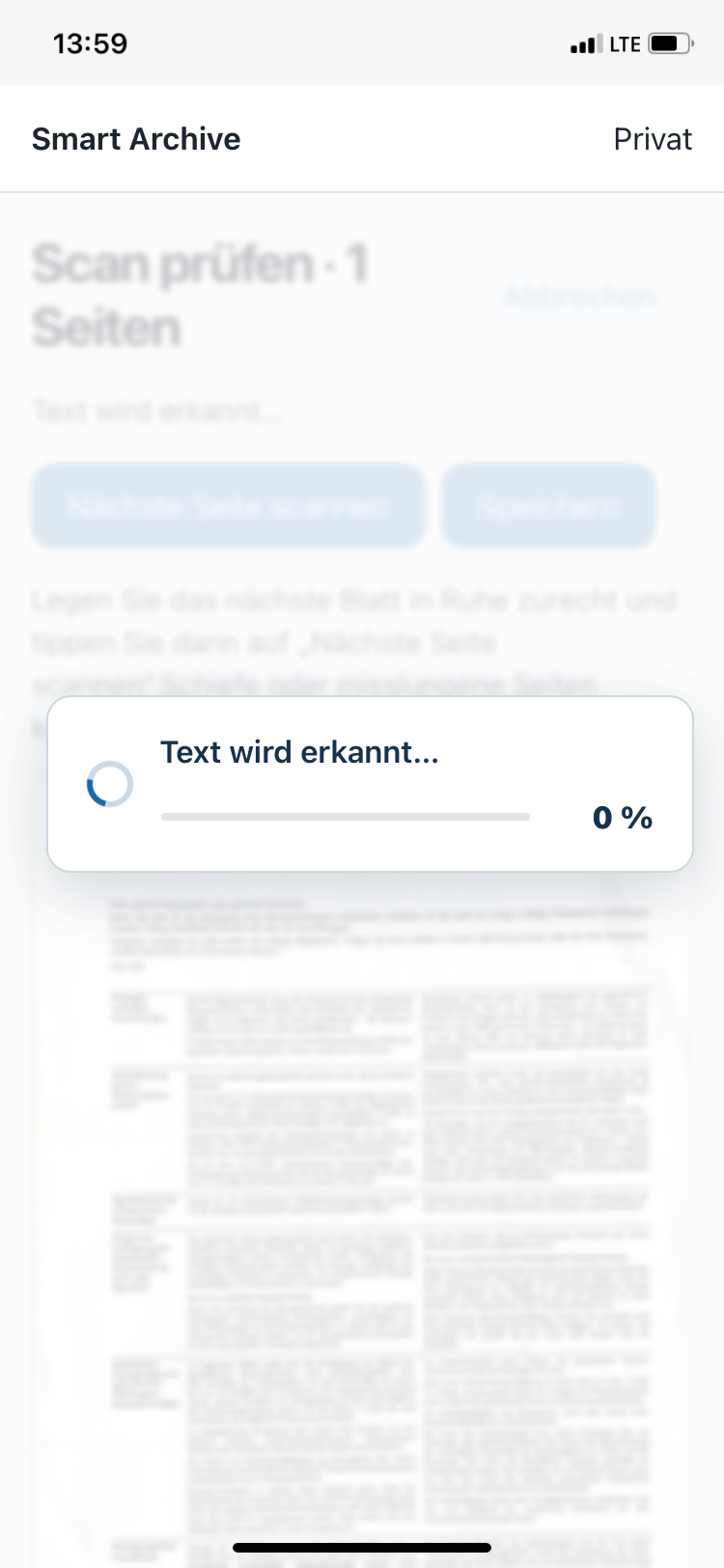 Fortschritt Text wird erkannt