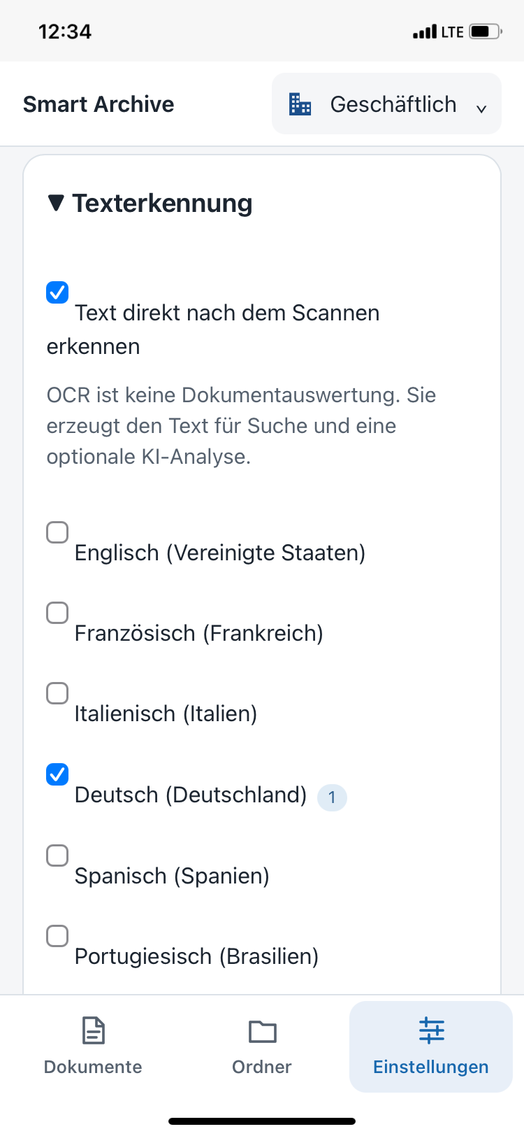 Texterkennung mit Erkennungssprachen