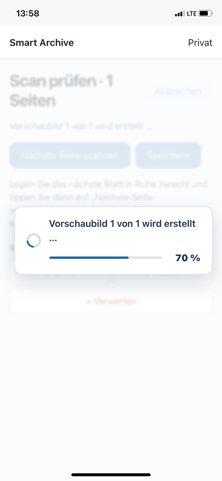 Fortschrittsanzeige Vorschaubild wird erstellt