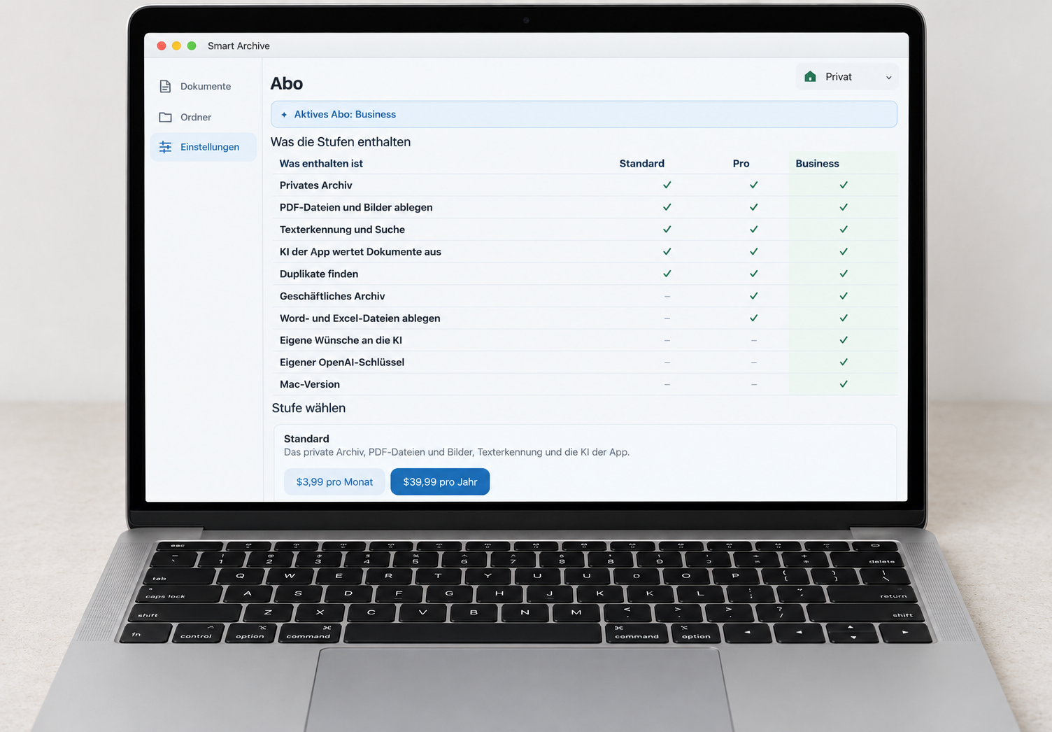 Smart Archive auf dem Mac: Abo