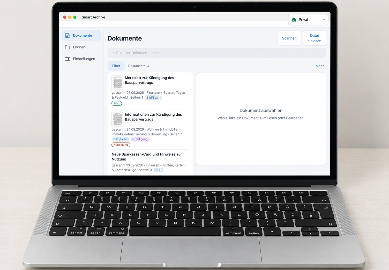 Smart Archive auf dem Mac: Dokumente